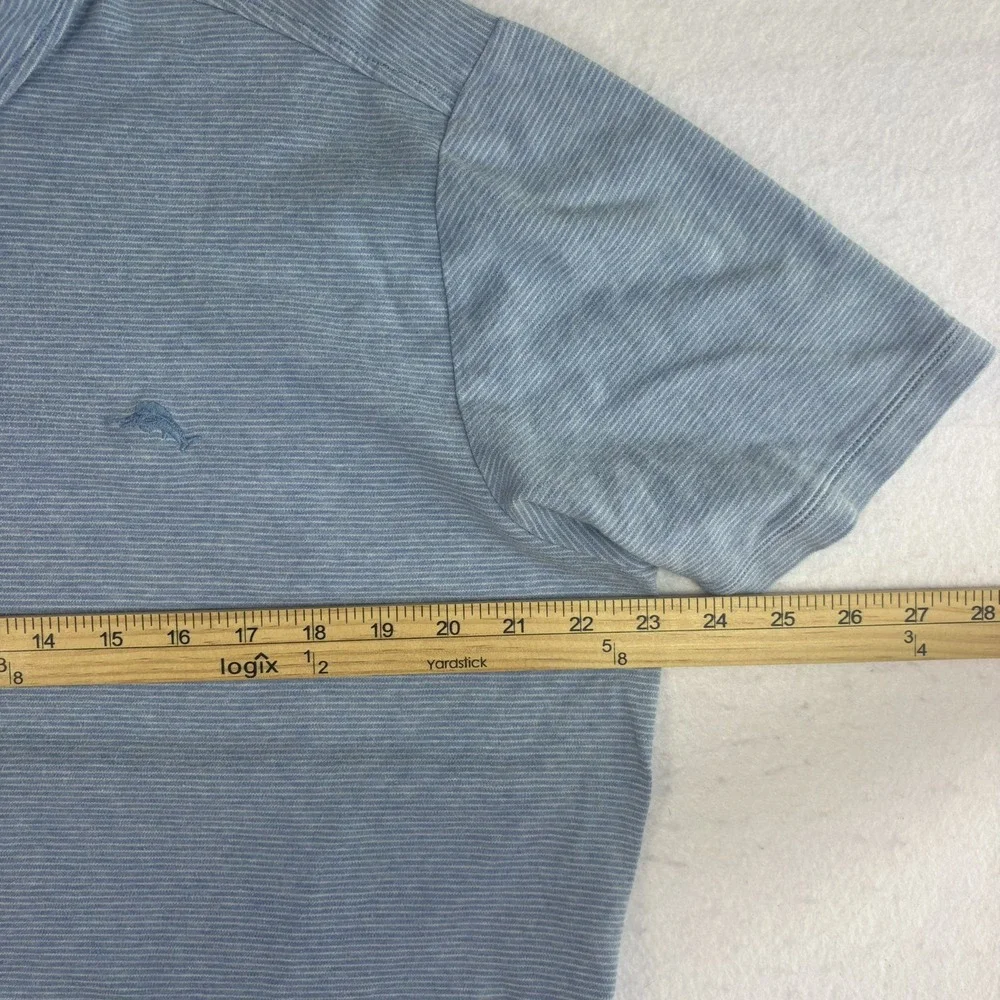 Tommy Bahama Polo Shirt Mens Large Golf Casual Cotton Blue Striped Short Sleeve